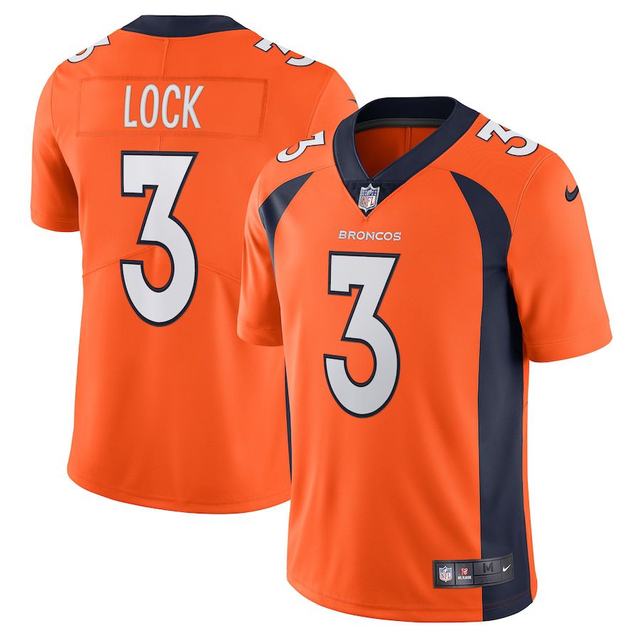 Men Denver Broncos #3 Drew Lock Nike Orange Vapor Limited NFL Jersey
